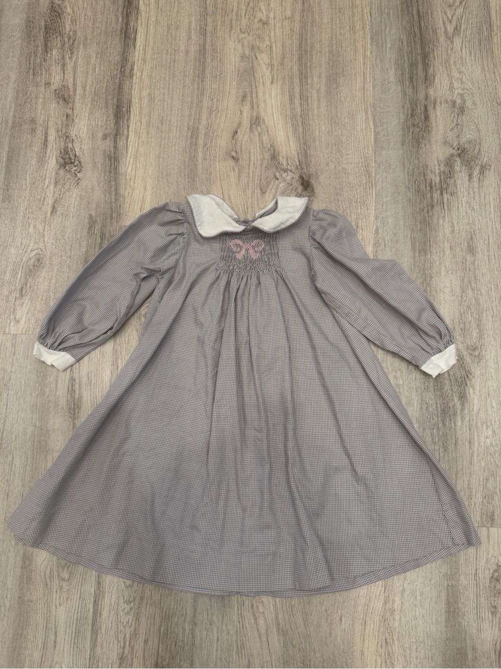 Handmade Smocked Gingham Dress Peter Pan Collar Vintage Style